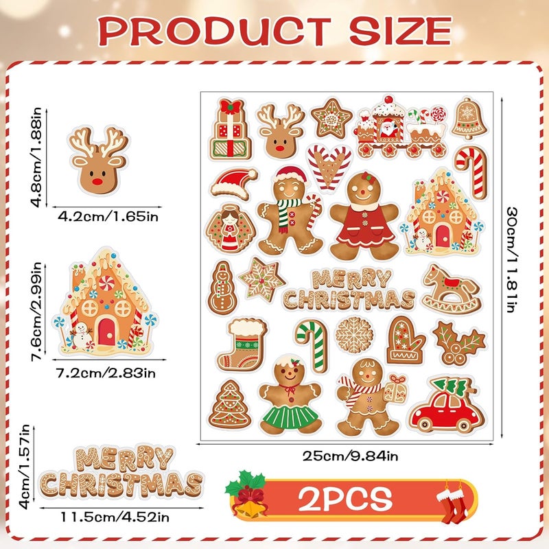 MARFOREVER 50 PCS Christmas Gel Window Clings, Reusable Gingerbread Man Theme Thick Gel Clings Stickers Decals for Christmas Kids Gift Toddlers Classroom Xmas Party Supplies Window Glass Decoration - Image 2